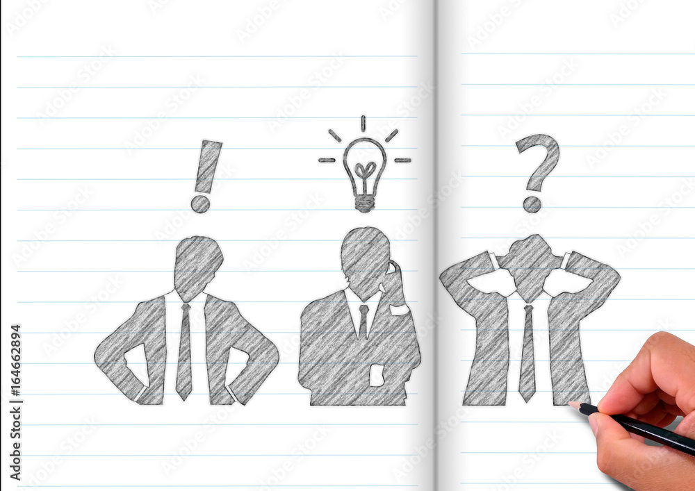 ノートに描いた考える3人のビジネスマンのシルエット Illustration Stock Adobe Stock