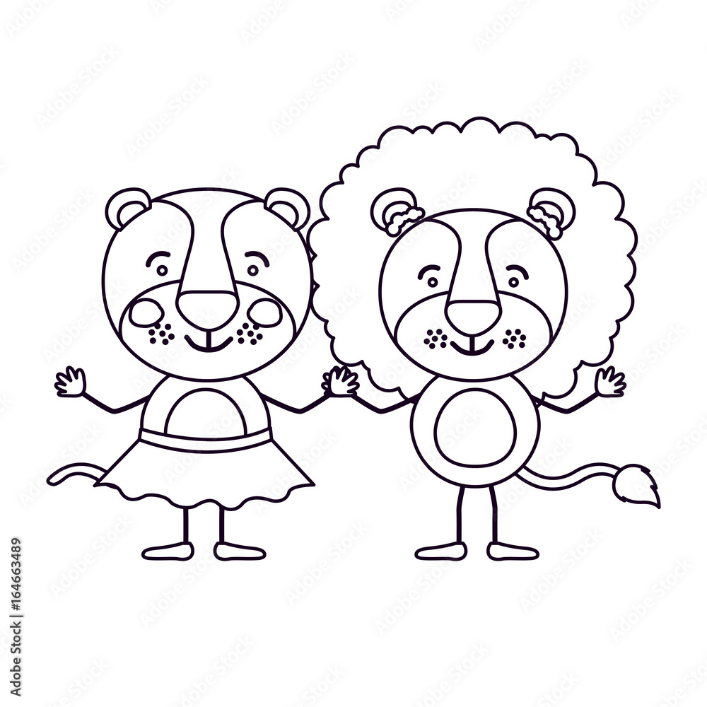sketch silhouette caricature with couple of lioness holding hands vector illustration sketch silhouette caricature with couple of lioness holding hands vector illustration