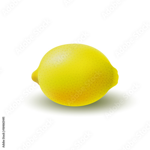 Isolated colored whole juicy yellow lemon with shadow on white background. Realistic citrus fruit.