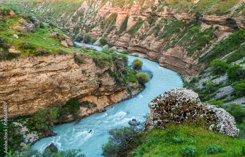 Blue river in the canyon of the Aksu-Dzhabagly Reserve photo