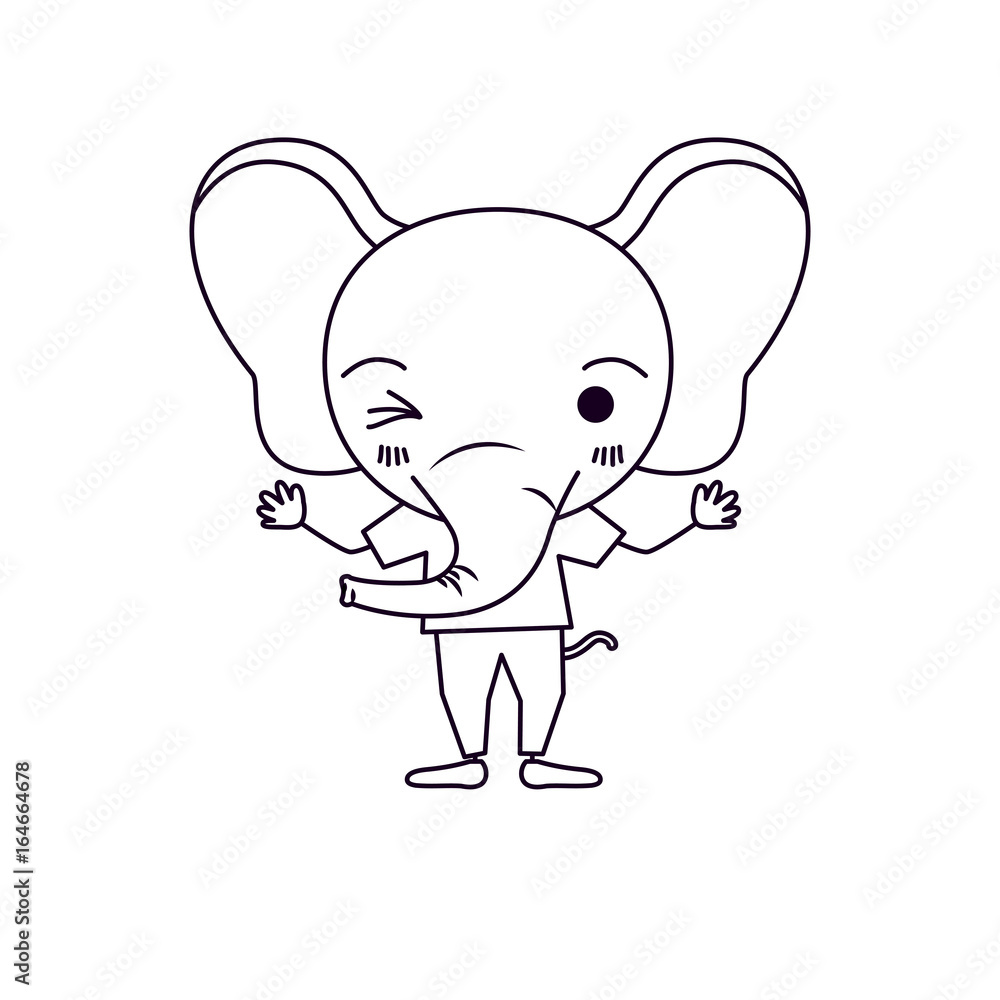 sketch silhouette caricature of cute elephant wink eye expression with t-shirt vector illustration sketch silhouette caricature of cute elephant wink eye expression with t-shirt vector illustration