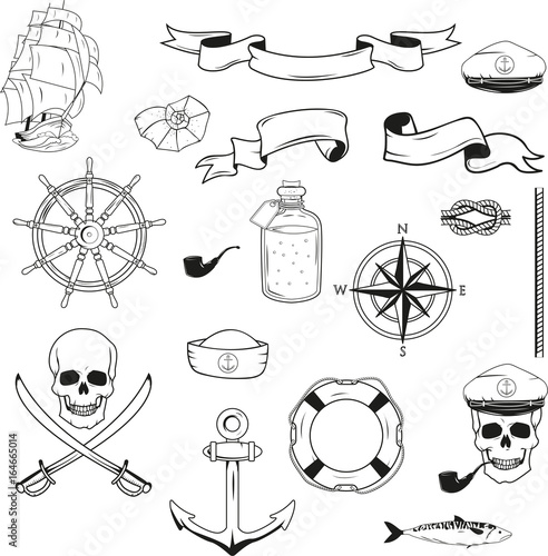 Sea objects set vector illustration