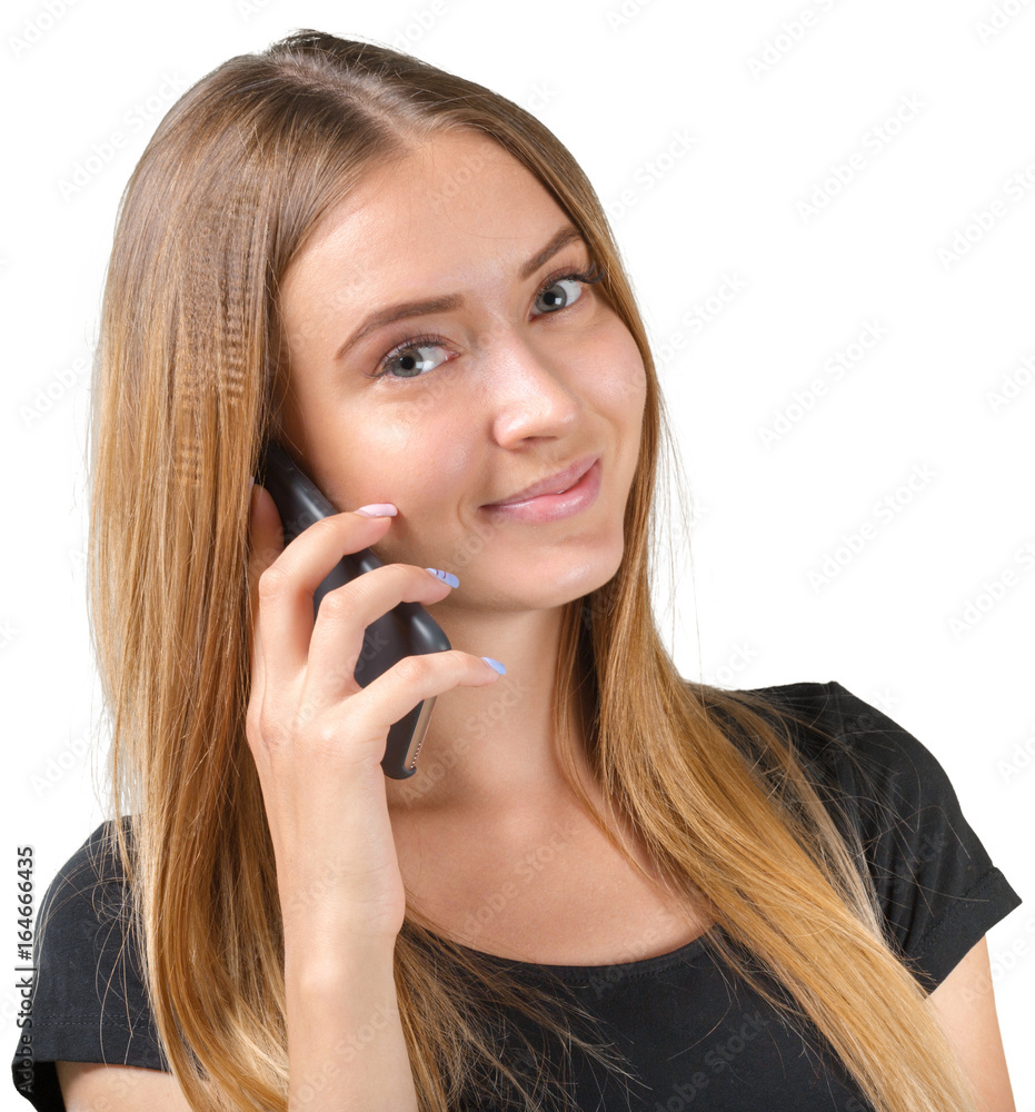 Portrait of beautiful young woman holding smartphone Portrait of beautiful young woman holding smartphone