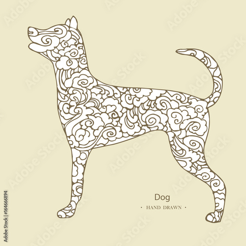 Dog stylized   hand drawn  pattern. Vector illustration of dog  symbol of 2018 on the Chinese calendar.