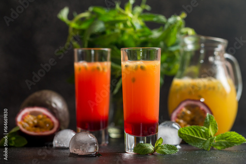 Cold cocktail with passion fruit