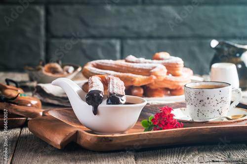 churros, coffee and hot chocolate