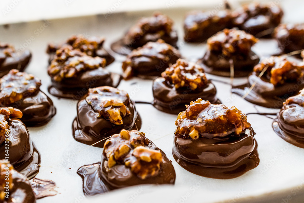 Praline Chocolate with walnut, almond, peanut or croquant Praline Chocolate with walnut, almond, peanut or croquant