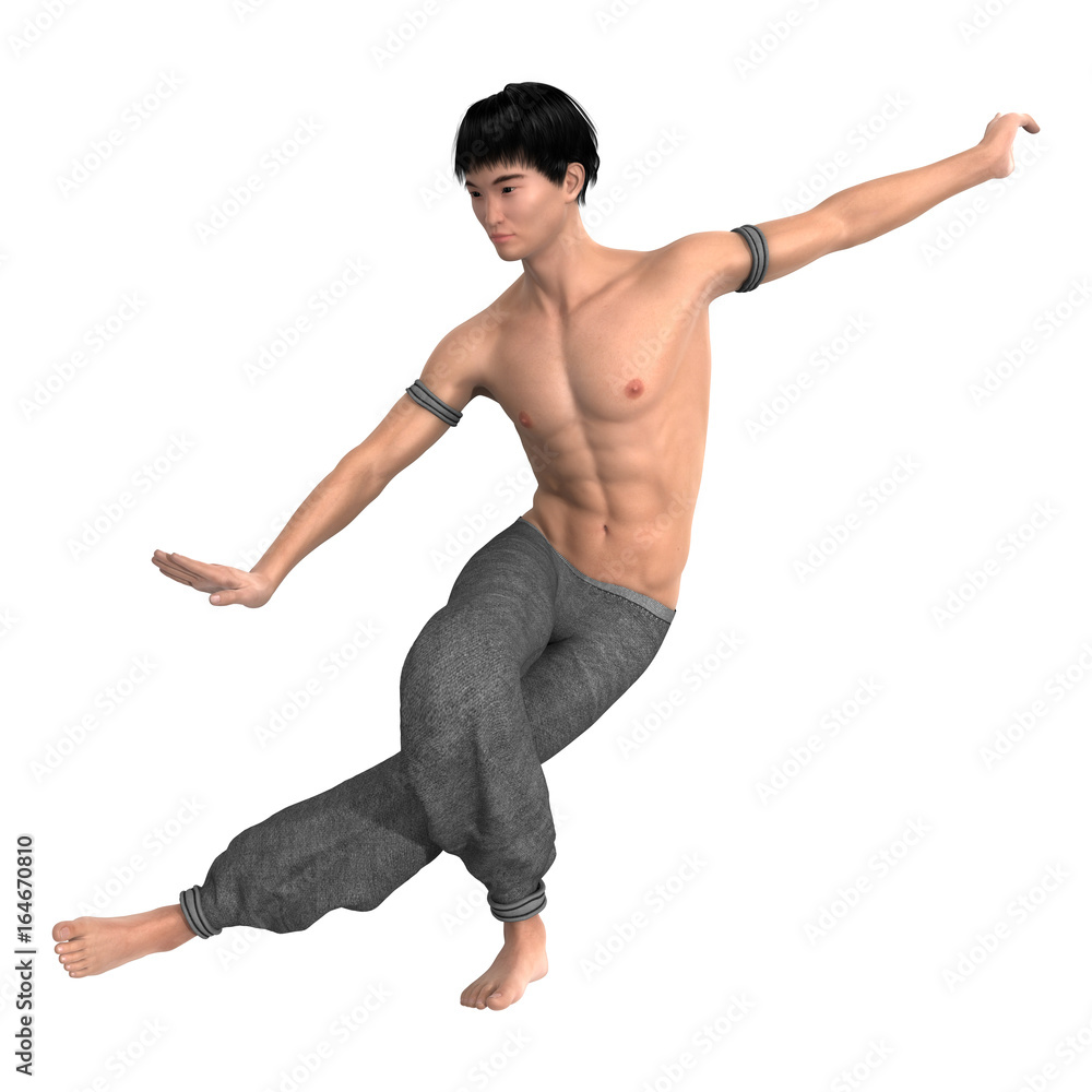 3D Rendering Fighting Monk on White 3D Rendering Fighting Monk on White
