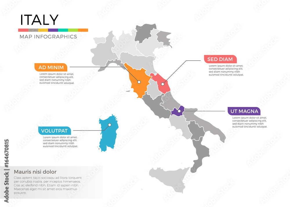 Fototapeta premium Italy map infographics vector template with regions and pointer marks