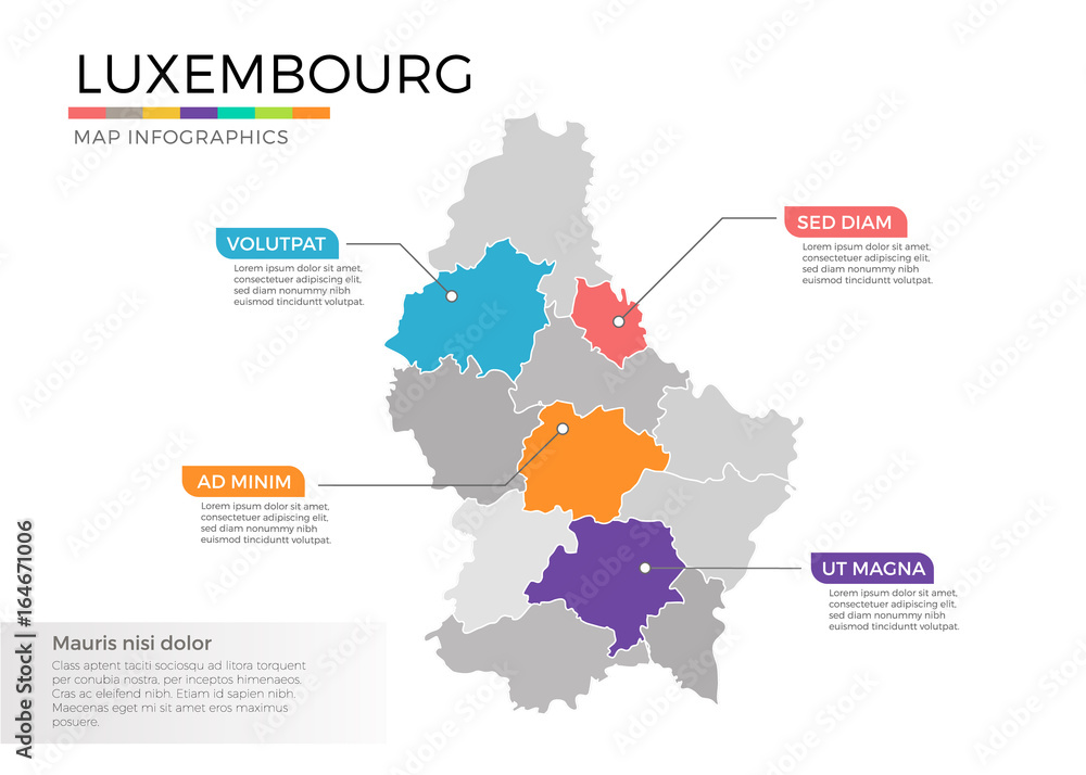 Fototapeta Luxembourg map infographics vector template with regions and pointer marks