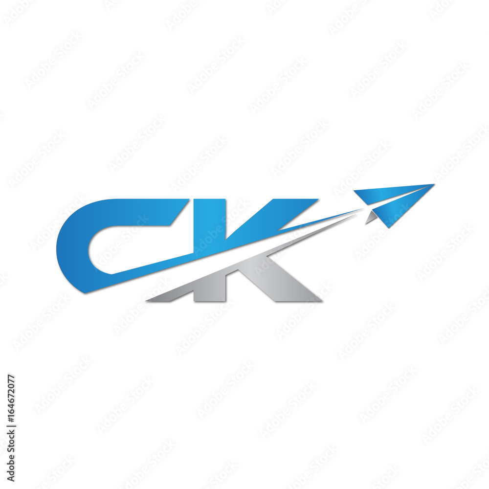 CK initial letter logo origami paper plane