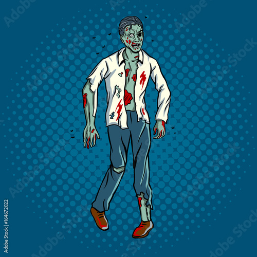 Walking zombie pop art style vector illustration