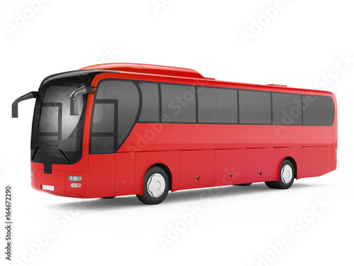 Red big tour bus isolated on a white background. 3D rendering
