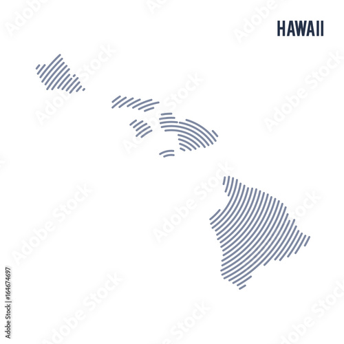 Vector abstract hatched map of State of Hawaii with spiral lines isolated on a white background.