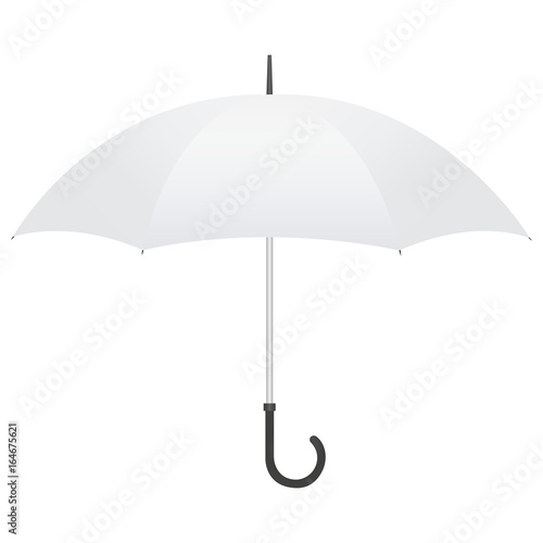 Light gray open umbrella mockup isolated on white background. Parasol with black handle. Vector illustration