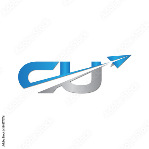 CU initial letter logo origami paper plane