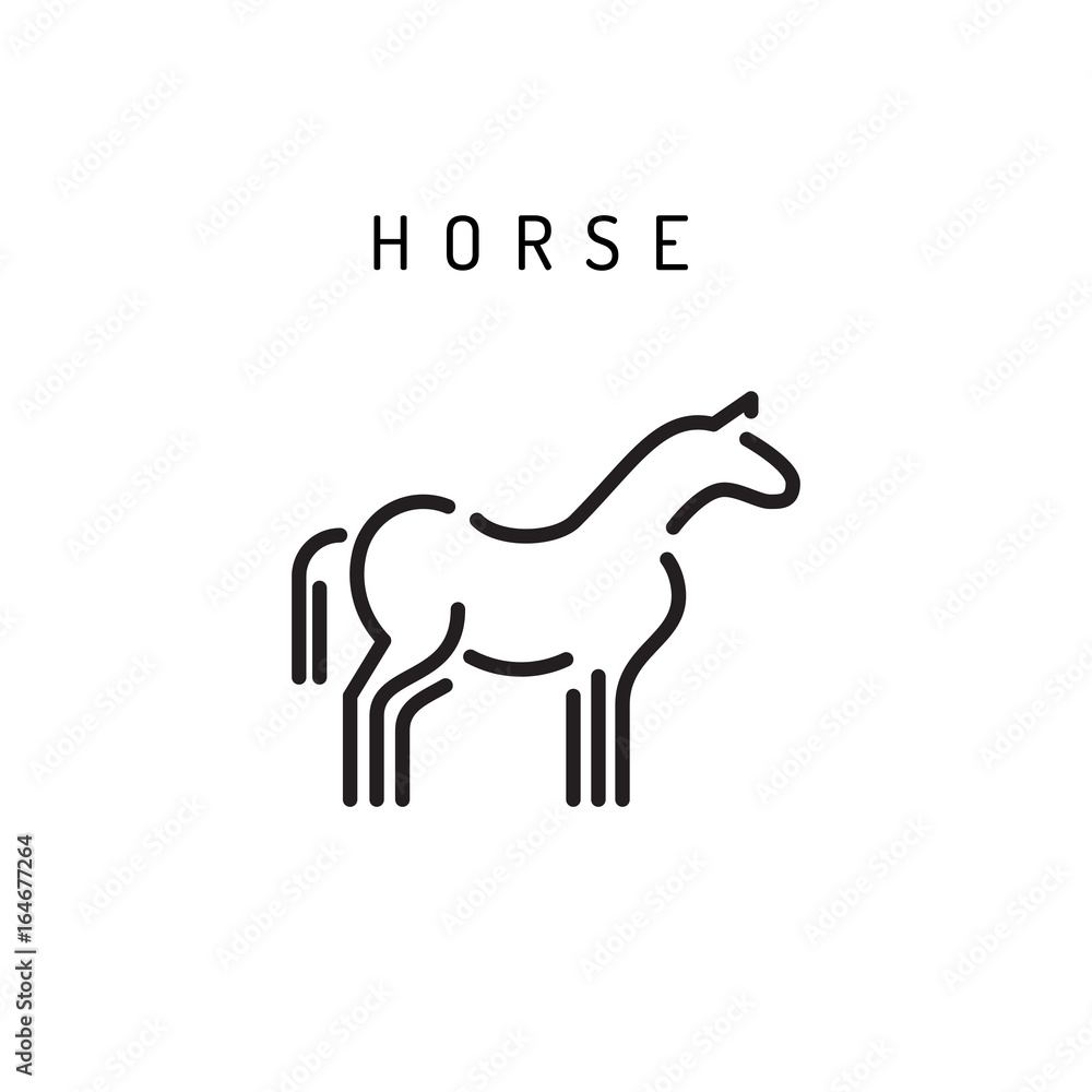 Vector horse outline icon isolated on a white background. A simplified silhouette of a horse, logo in the linear style Vector horse outline icon isolated on a white background. A simplified silhouette of a horse, logo in the linear style
