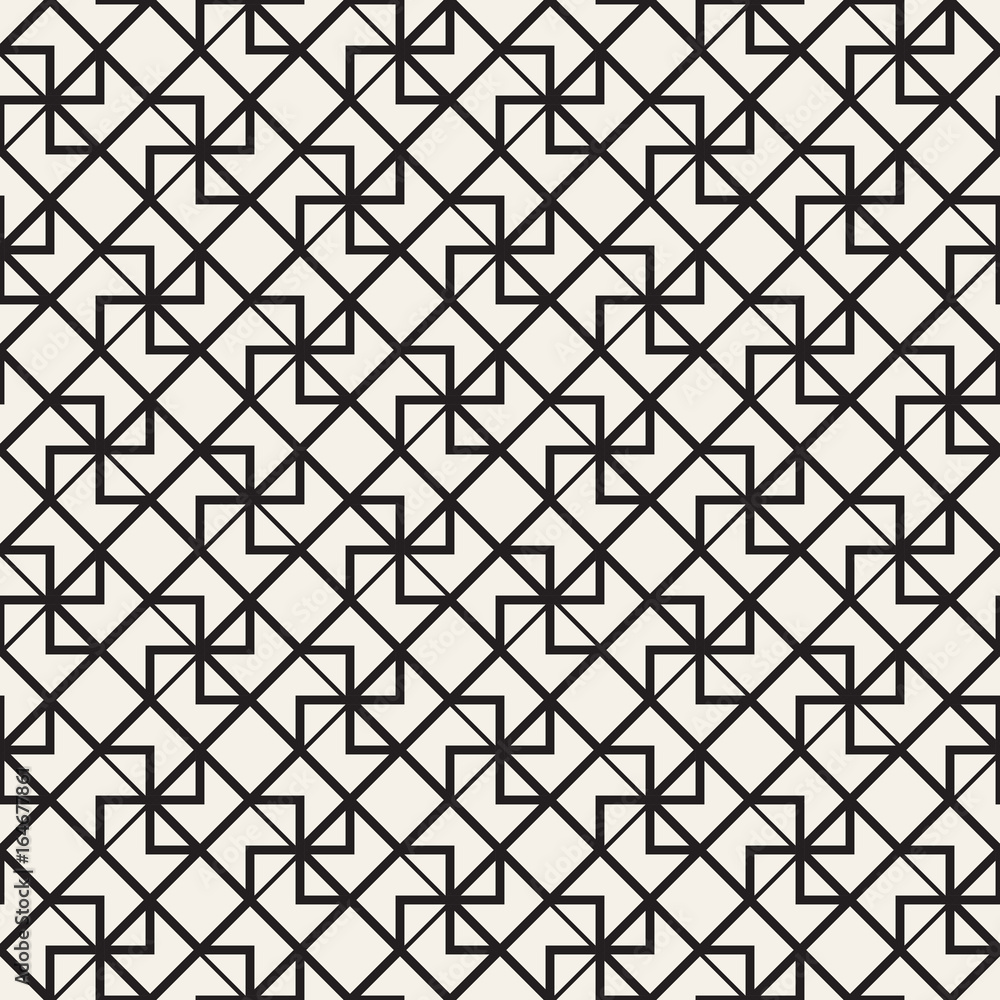Vector Seamless Black And White Lines Pattern Abstract Background. Cross Shapes Geometric Tiling Ornament. Vector Seamless Black And White Lines Pattern Abstract Background. Cross Shapes Geometric Tiling Ornament.