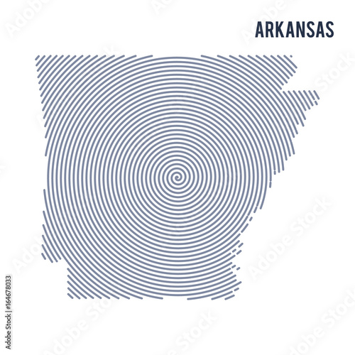 Vector abstract hatched map of State of Arkansas with spiral lines isolated on a white background.