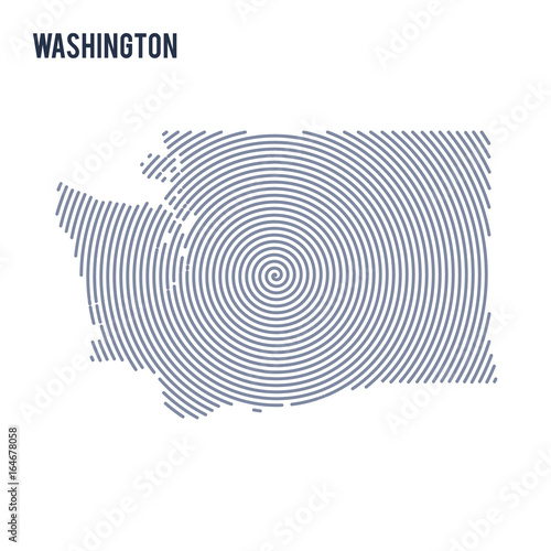 Vector abstract hatched map of State of Washington with spiral lines isolated on a white background.
