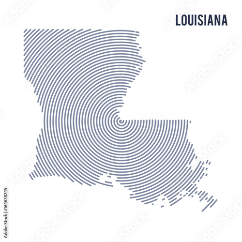 Vector abstract hatched map of State of Louisiana with spiral lines isolated on a white background.