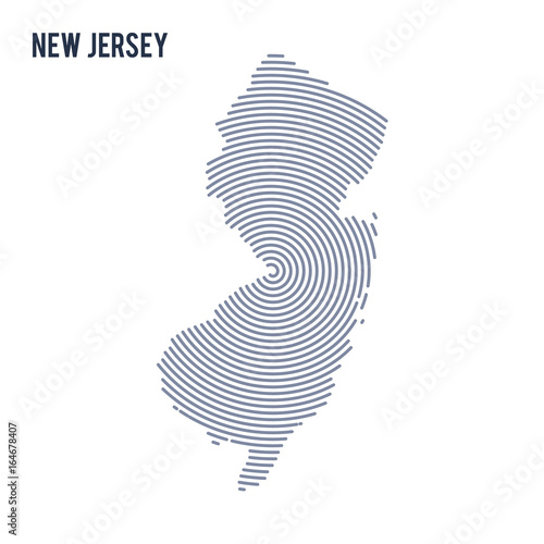 Vector abstract hatched map of State of New Jersey with spiral lines isolated on a white background.