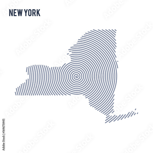 Vector abstract hatched map of State of New York with spiral lines isolated on a white background.