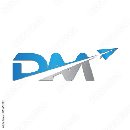 DM initial letter logo origami paper plane