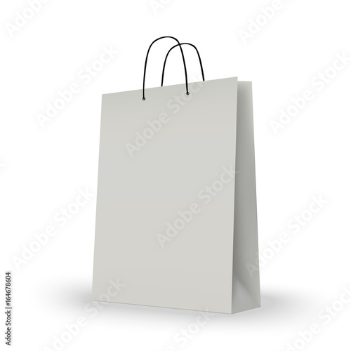 White shopping bag on white. vector illustration.