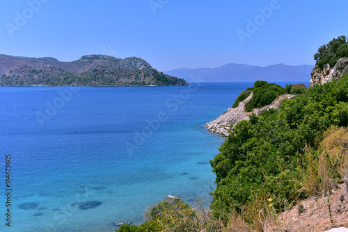 View over Selimiye village a lovely cove near Marmaris resort town in Turkey.