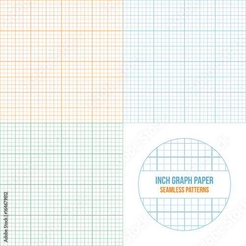 Vector graph paper seamless patterns set, grid accented every inch