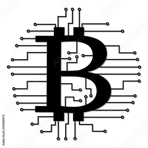 Abstract technology bitcoins logo with circuit line. Vector illustration bitcoin mining internet online technology concept.