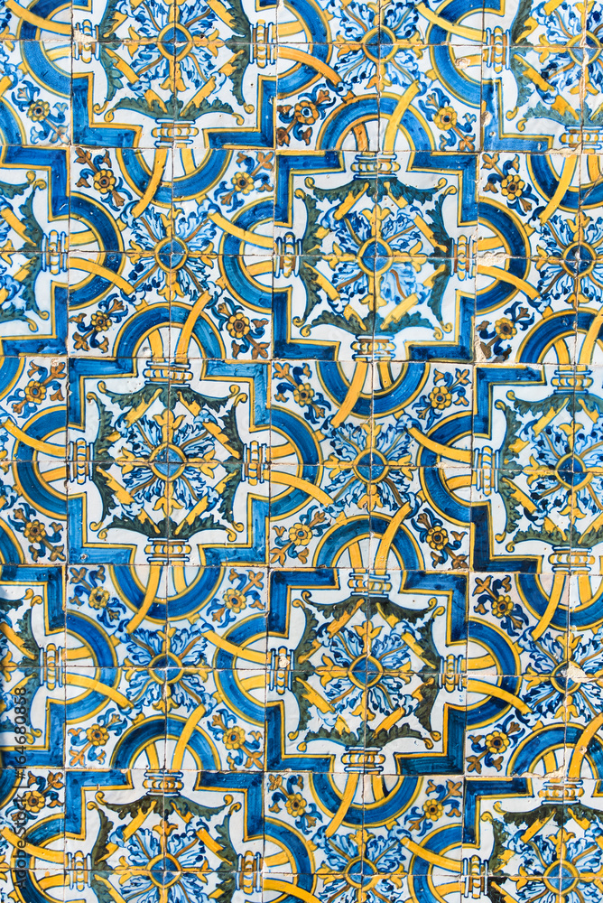 Azulejos, Portugal, detail, blue and yellow color
