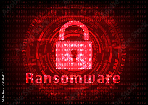 Abstract Malware Ransomware virus encrypted files with key on binary bit background. Vector illustration cybercrime and cyber security concept.