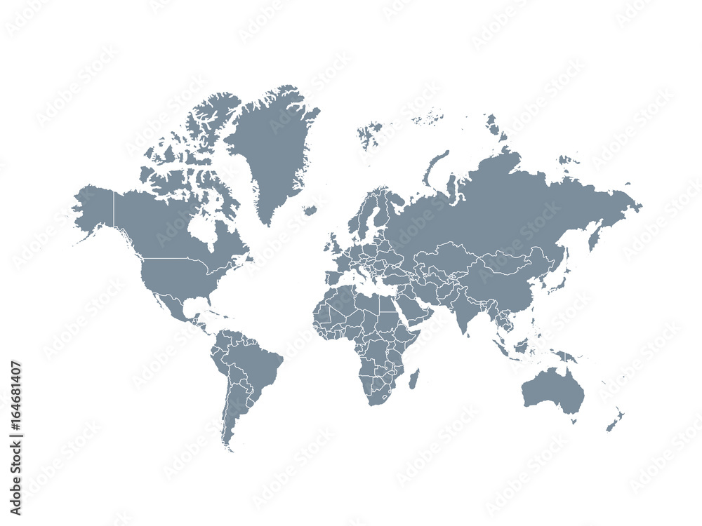 Naklejka Mapa polityczna Gray World, odizolowane na białym tle.
