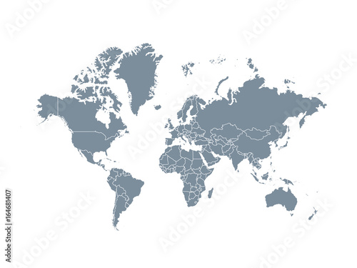 Gray World map political  isolated on white background.