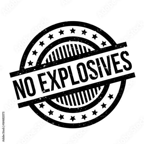 No Explosives rubber stamp. Grunge design with dust scratches. Effects can be easily removed for a clean, crisp look. Color is easily changed.