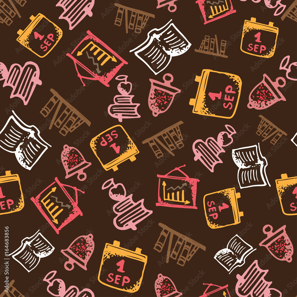 Seamless pattern with hand-drawn doodle icons, back to school theme Seamless pattern with hand-drawn doodle icons, back to school theme