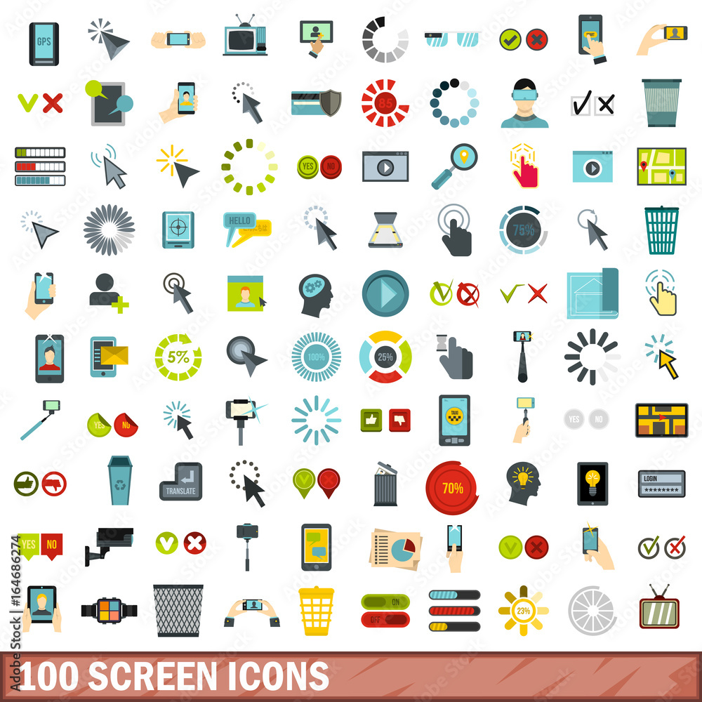 100 screen icons set, flat style 100 screen icons set, flat style