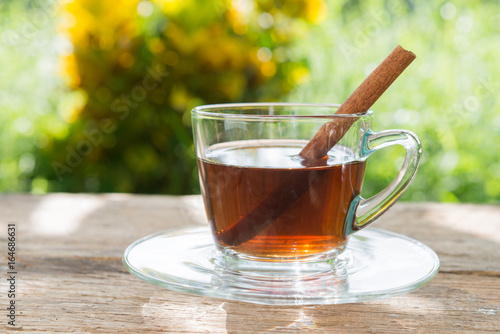 Natural and aromatic cup of tea with cinnamon