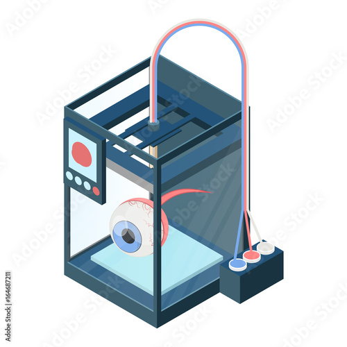 Creating artificial eye on three dimensional printer vector illustration
