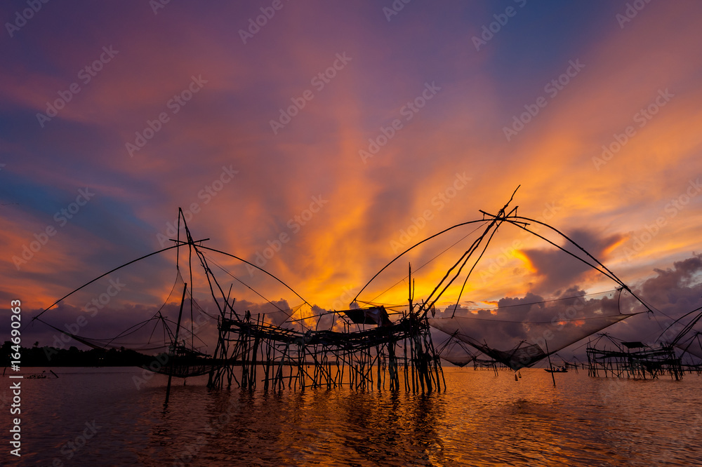 Yor building is traditional local fisherman used net fishing in Pakpra Thale Noi, one of the country's largest wetlands covering Phatthalung, Nakhon Si Thammarat and Songkhla ,South of THAILAND.