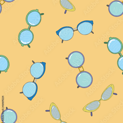 Fashionable spectacles seamless pattern. Cat points, cat glasses, circle and ...