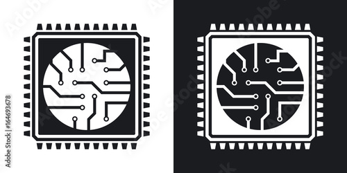 Vector processor icon. Two-tone version on black and white background