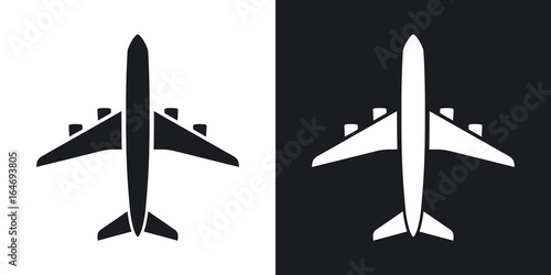 Vector airplane icon. Two-tone version on black and white background
