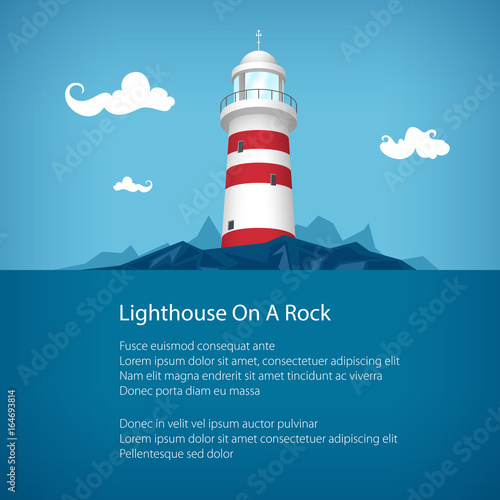 Lighthouse at the Ocean and Text ,Travel and Tourism Concept, Poster Flyer Brochure Design,Vector Illustration