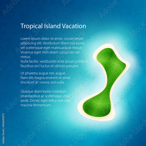 View from a Height on a Tropical Island at the Ocean and Text, Poster Flyer Brochure Design,Vector Illustration