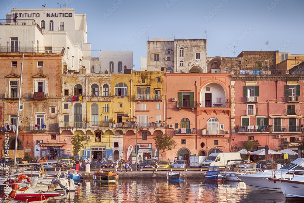 Yacht marina and colorful houses in Italy, Sorrento Sant'Agnello.