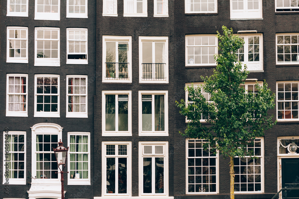 Windows of the buildings in Amsterdam