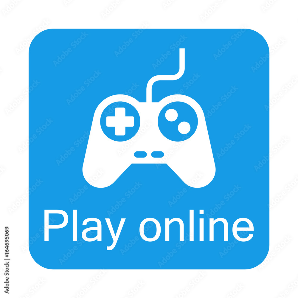 Icono plano Play online en cuadrado azul Icono plano Play online en cuadrado azul
